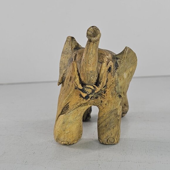 Crushed Oyster Shell Elephant Trunk Up Figurine Statue Handmade Folk Art Vintage - Picture 4 of 8